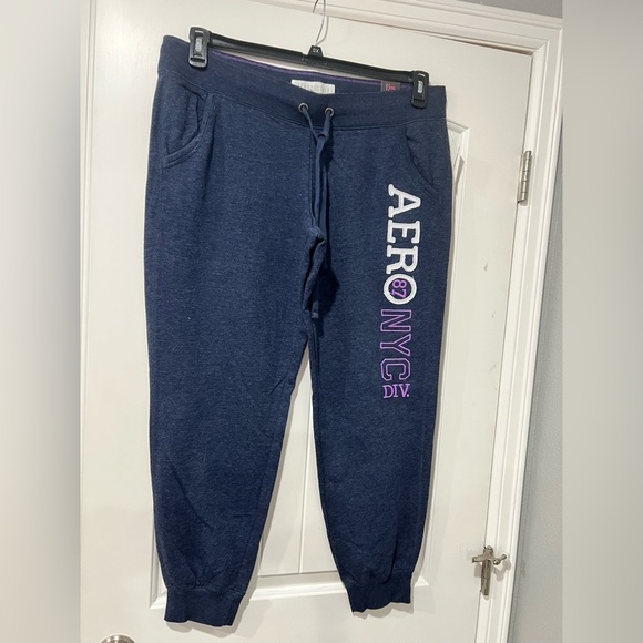 NEW‎ NWT heather navy blue Aeropostale jogger sweats Sz L large - Picture 1 of 8
